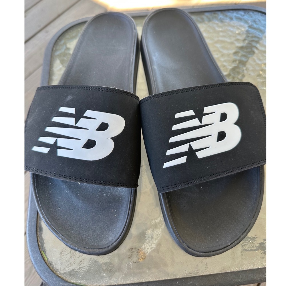New Balance Men 14‎ Wide 2E Black White Adjustable Slide Sandals - Picture 2 of 9
